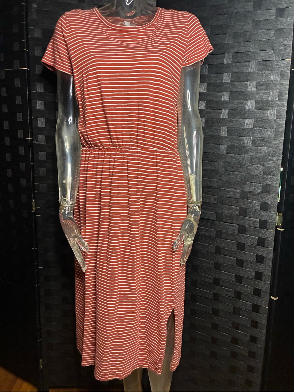 Old Navy Rust and White Striped Midi Dress